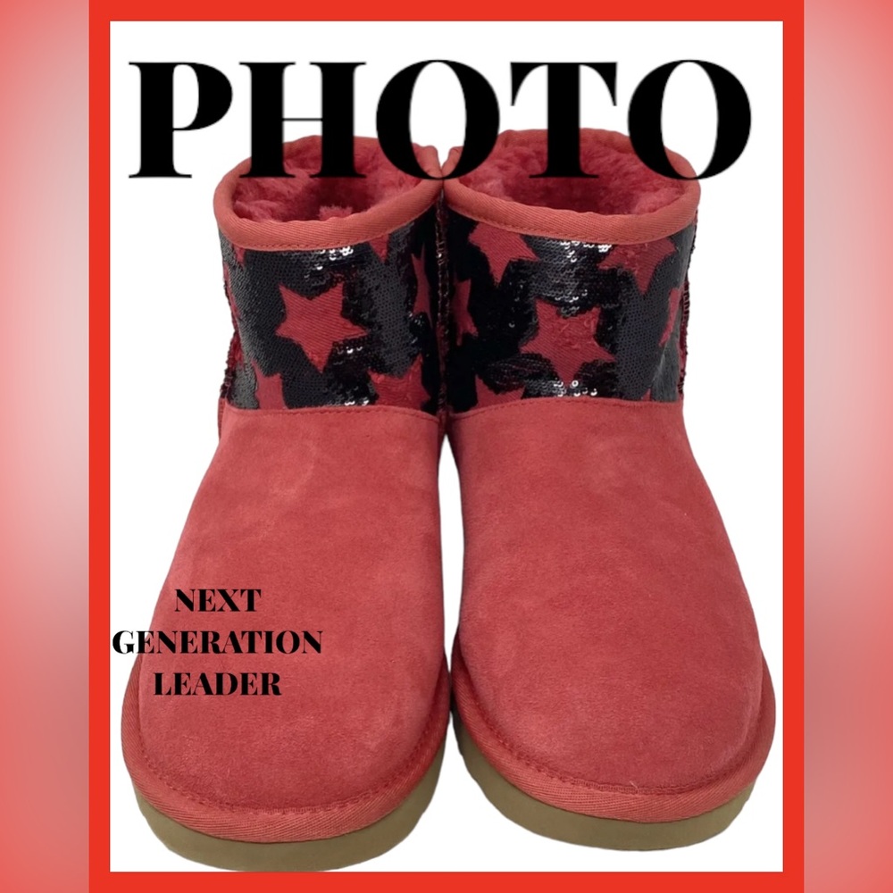 UGG  New Classic Mini Sequin Stars Red Boots - Women's Size 6 No Box